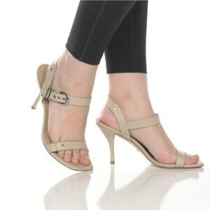 Stuart Weitzman Maverick 85 Sandal Buckled color: dune Heel Height 3.4” size 8